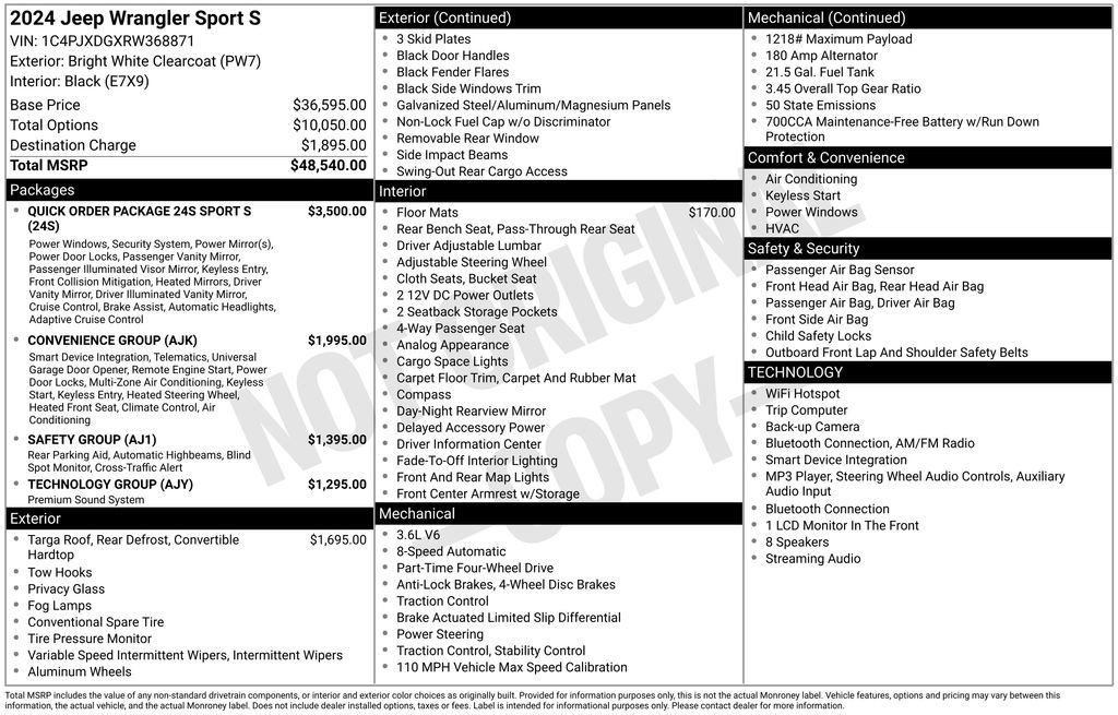 Certified 2024 Jeep Wrangler Unlimited Sport AWD/4WD image 13