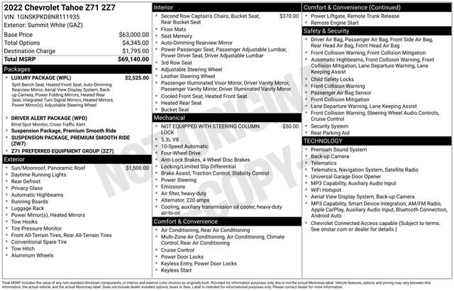 Used 2022 Chevrolet Tahoe Z71 w/ Luxury Package AWD/4WD image 16