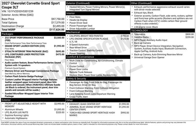 New 2027 Chevrolet Corvette Grand Sport w/ Z52 Sport Performance Package RWD image 4