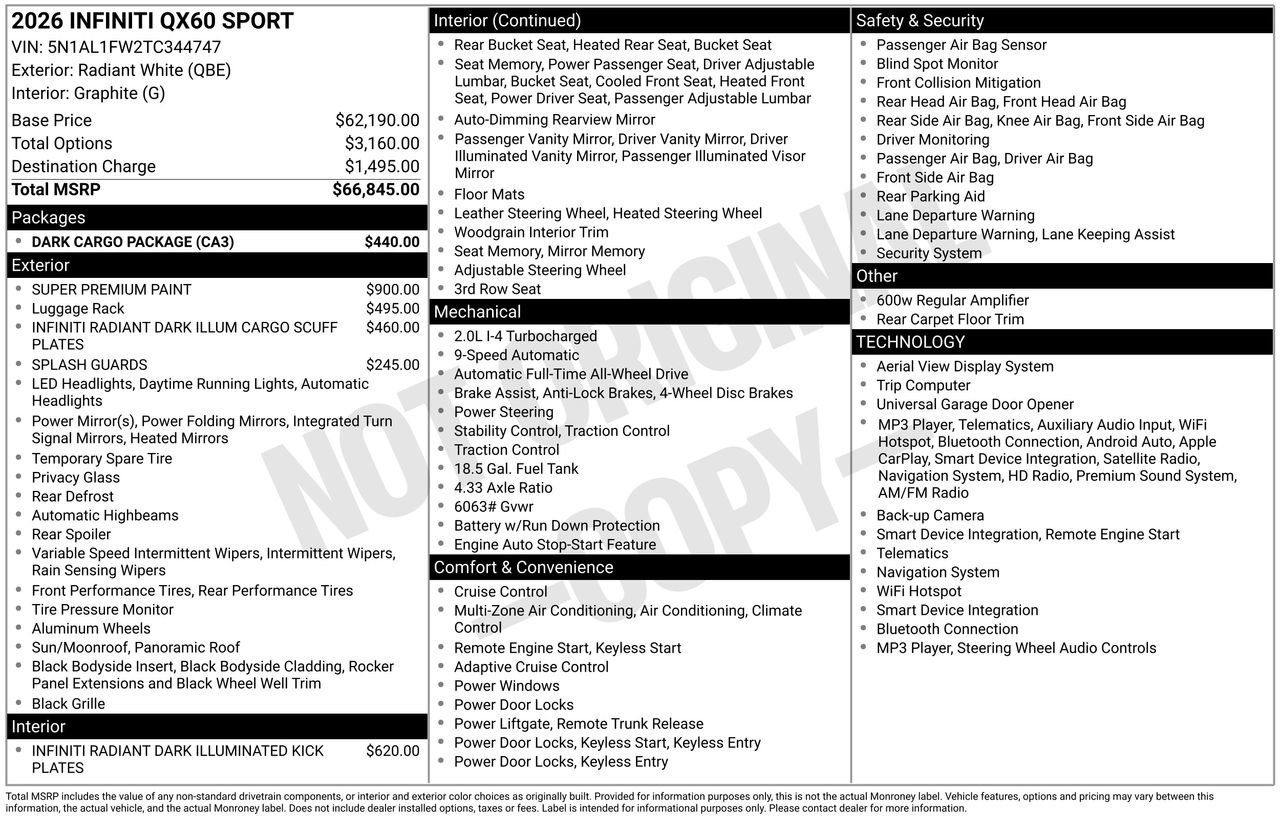 Certified 2026 INFINITI QX60 Sport w/ Dark Cargo Package AWD/4WD image 35