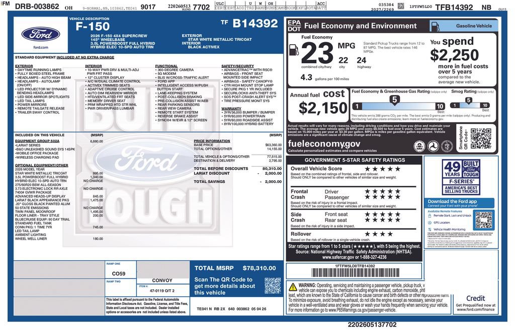 New 2026 Ford F150 Lariat w/ Equipment Group 502A High AWD/4WD image 2