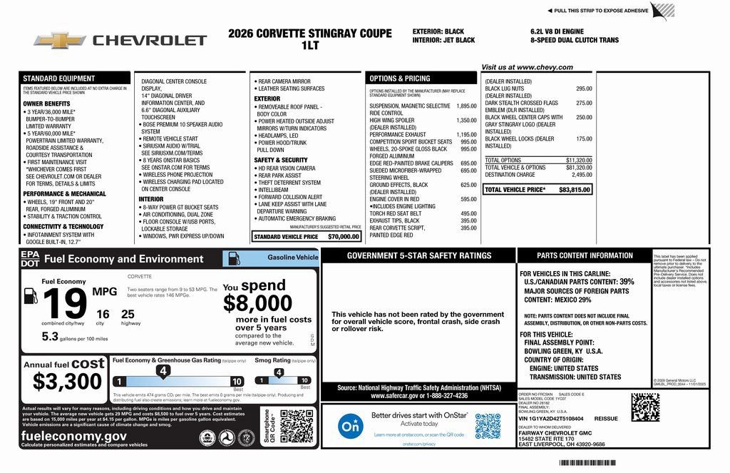 New 2026 Chevrolet Corvette Stingray Coupe w/ 1LT image 4