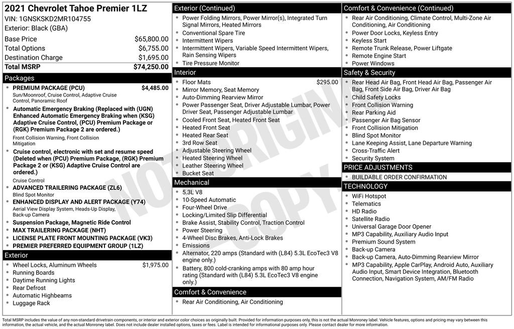Used 2021 Chevrolet Tahoe Premier w/ Premium Package AWD/4WD image 5