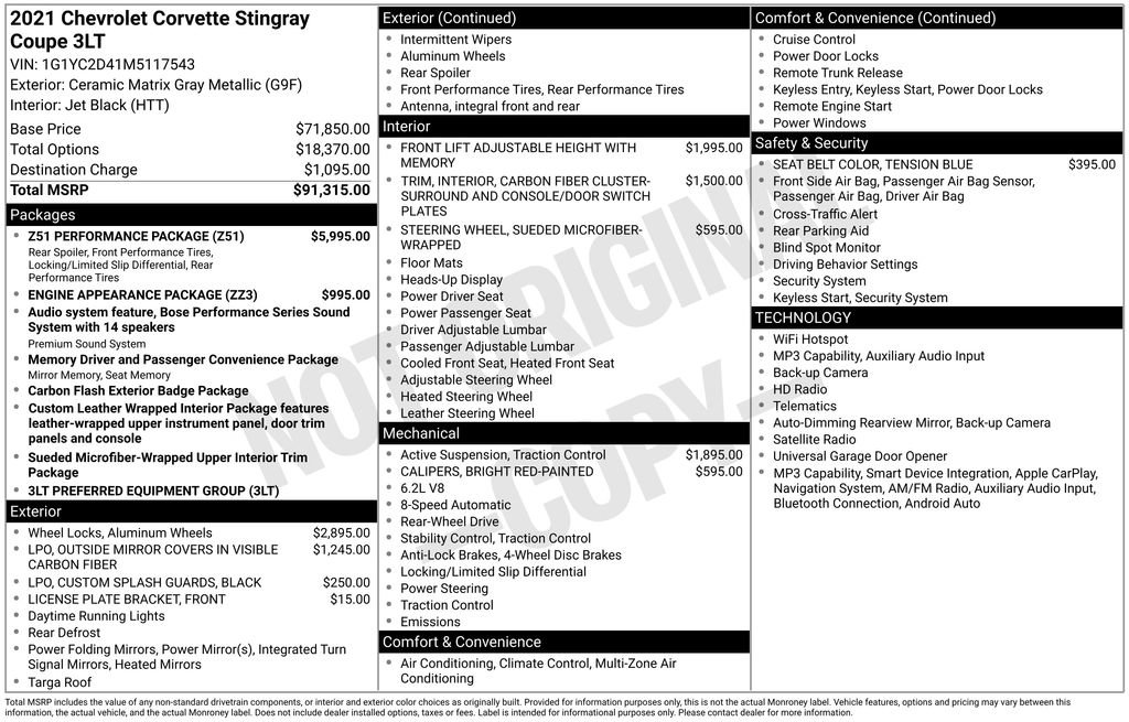 Used 2021 Chevrolet Corvette Stingray Premium Cpe w/ Z51 Performance Package RWD image 31