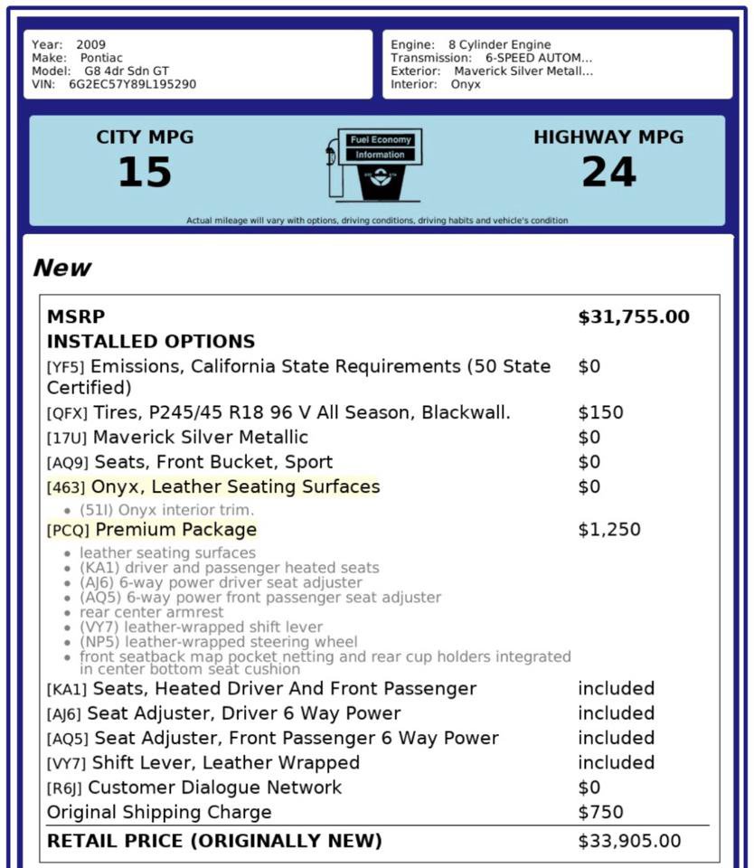 Used 2009 Pontiac G8 GT w/ Premium Package RWD image 4