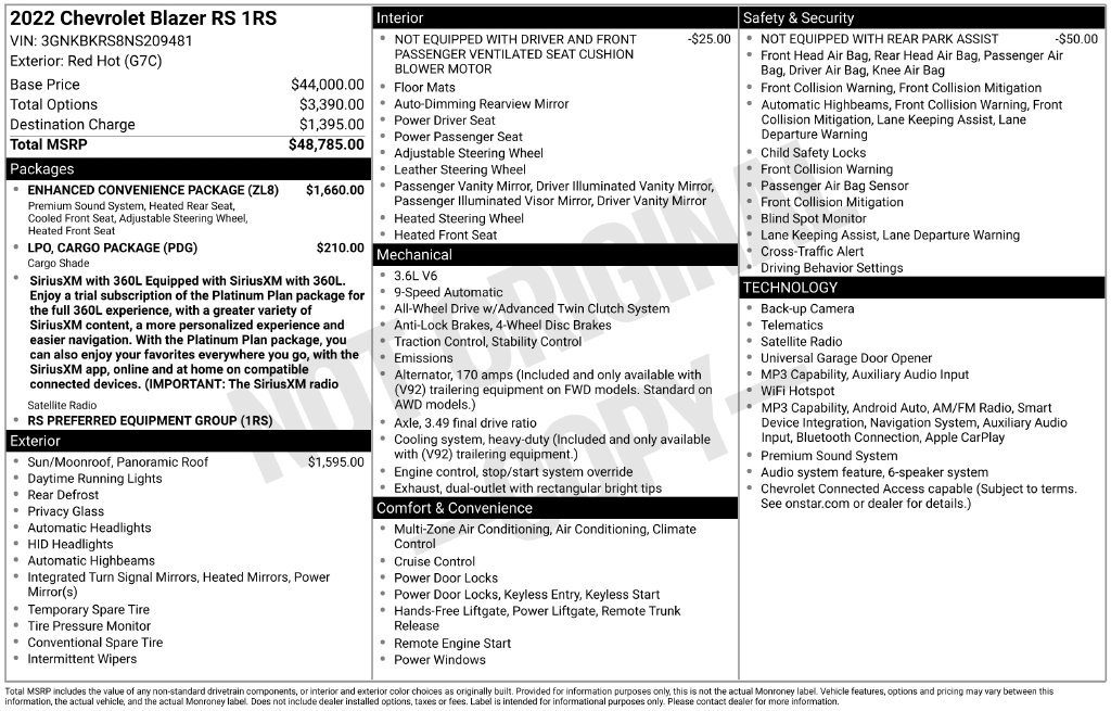 Certified 2022 Chevrolet Blazer RS w/ Enhanced Convenience Package AWD/4WD image 32