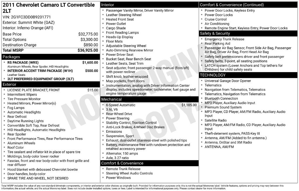 Used 2011 Chevrolet Camaro LT w/ RS Package RWD image 2