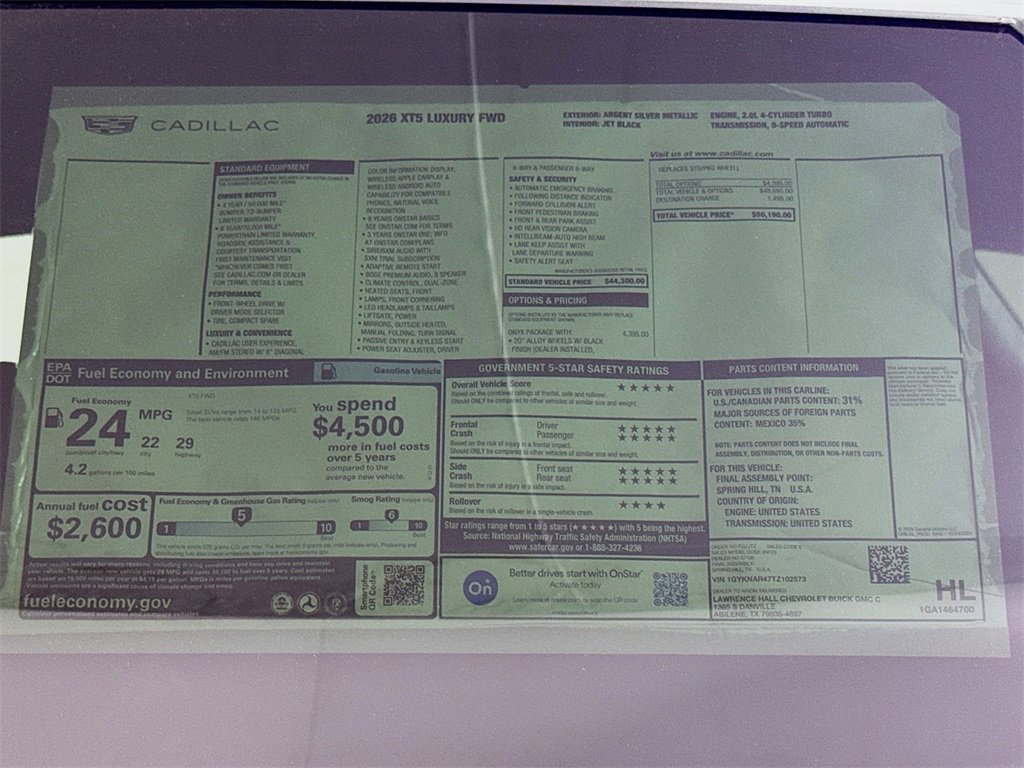 New 2026 Cadillac XT5 Luxury w/ LPO, ONYX Package image 20