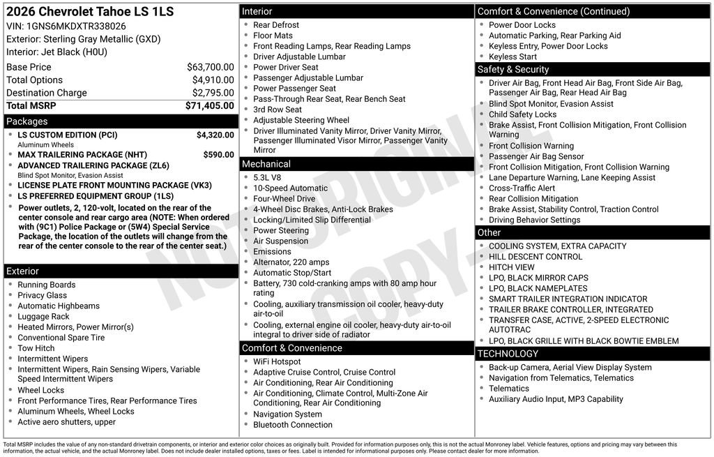 New 2026 Chevrolet Tahoe LS w/ LS Custom Edition AWD/4WD image 12