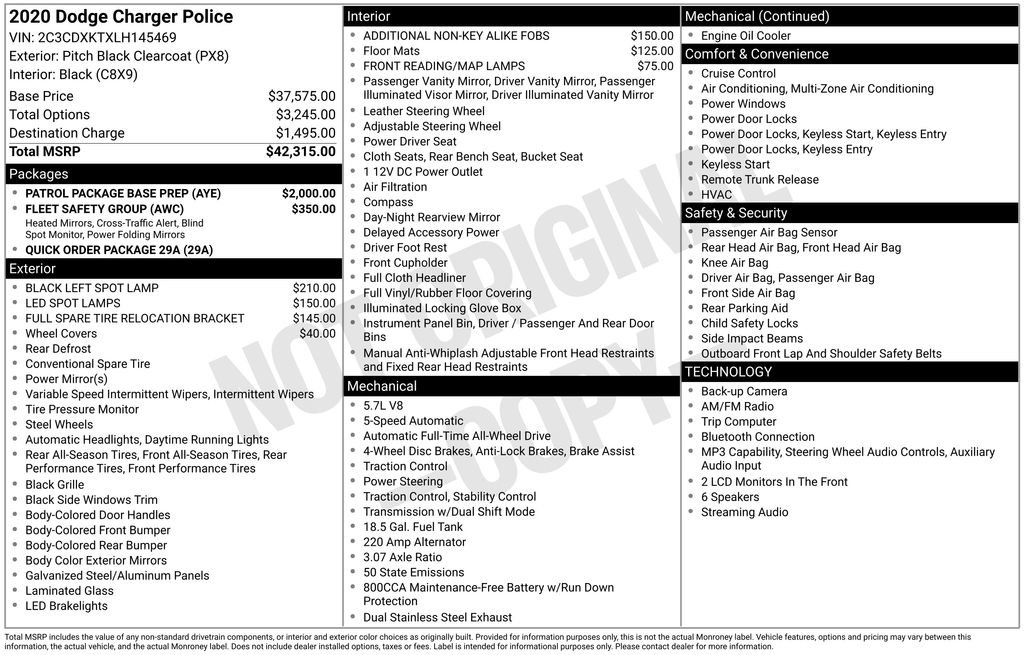 Used 2020 Dodge Charger Police w/ Patrol Package Base Prep AWD/4WD image 6