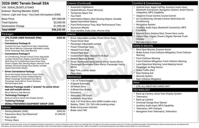 New 2026 GMC Terrain Denali w/ LPO, Floor Liner Package AWD/4WD image 3