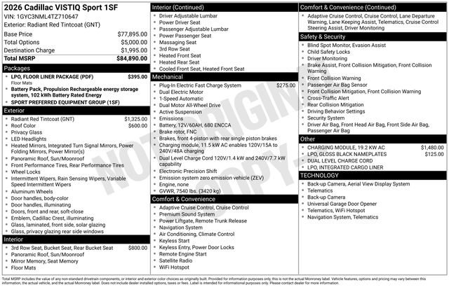 New 2026 Cadillac Vistiq Sport w/ LPO, Floor Liner Package image 4