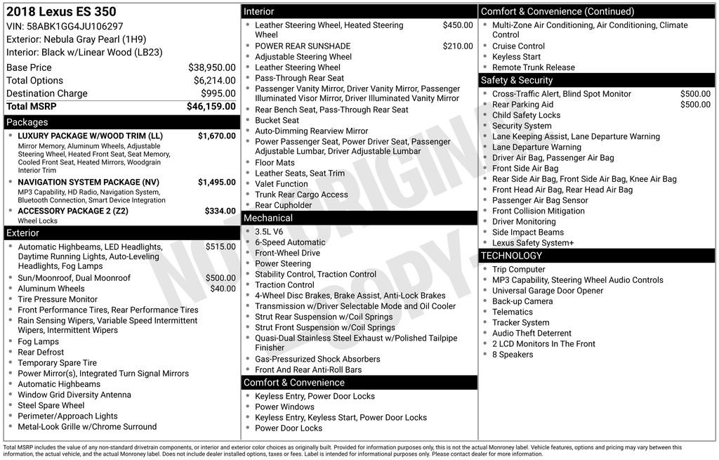 Used 2018 Lexus ES 350 w/ Luxury Package w/Wood Trim FWD image 20