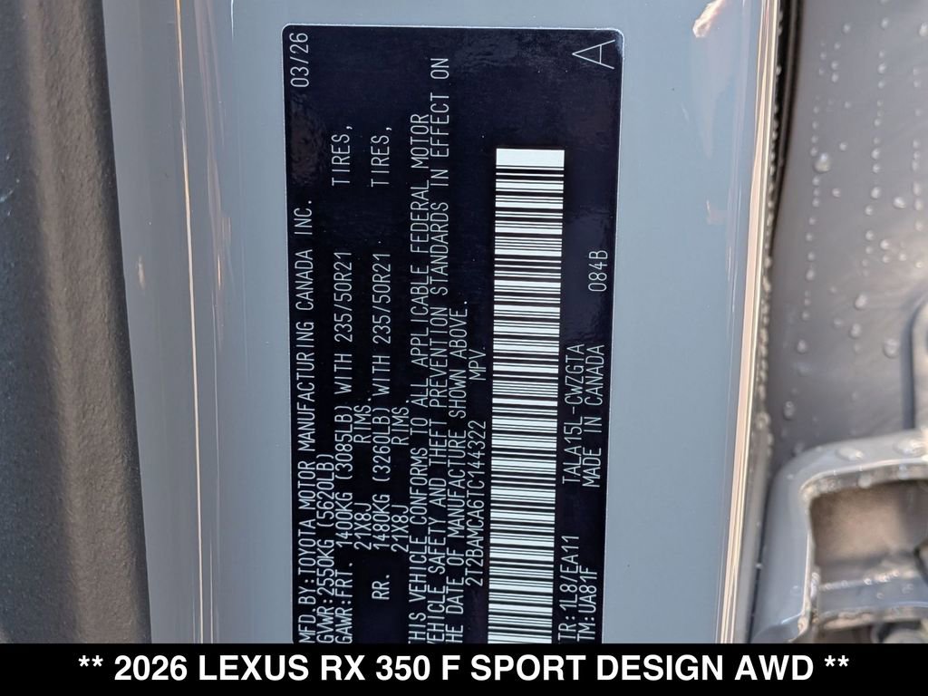 New 2026 Lexus RX 350 F Sport w/ Convenience Package AWD/4WD image 19