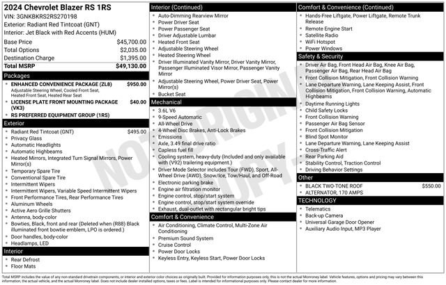 Used 2024 Chevrolet Blazer RS w/ Enhanced Convenience Package image 33