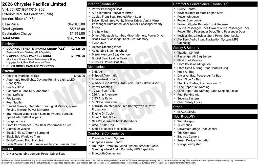 New 2026 Chrysler Pacifica Limited w/ Uconnect Theater Family Group image 35