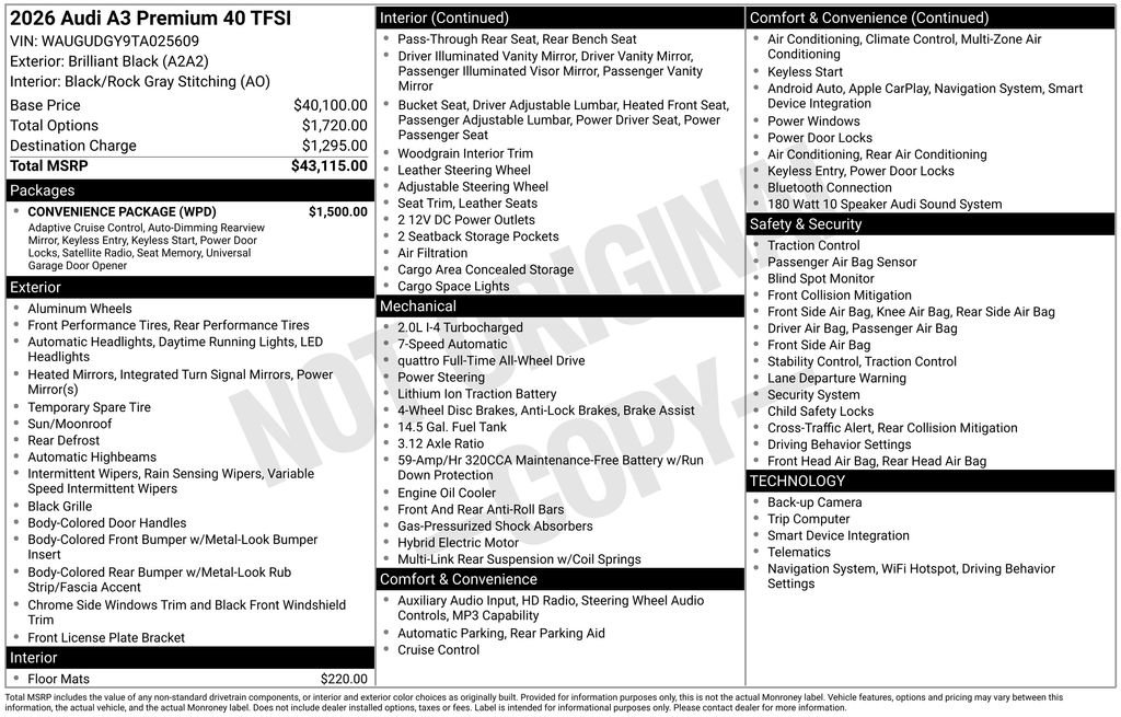Used 2026 Audi A3 2.0T Premium w/ Convenience Package AWD/4WD image 6