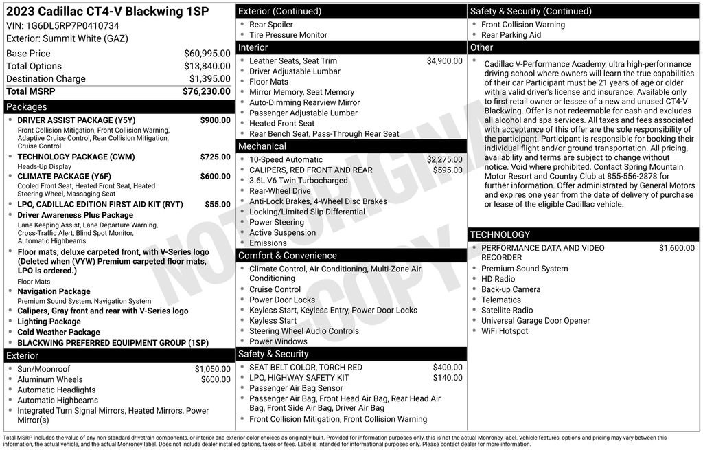 Used 2023 Cadillac CT4 V Blackwing w/ Driver Assist Package RWD image 9