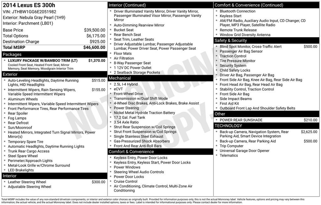 Used 2014 Lexus ES 300h w/ Luxury Package w/Bamboo Trim image 29