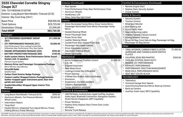 Used 2020 Chevrolet Corvette Stingray Premium Cpe w/ 3LT Preferred Equipment Group image 29