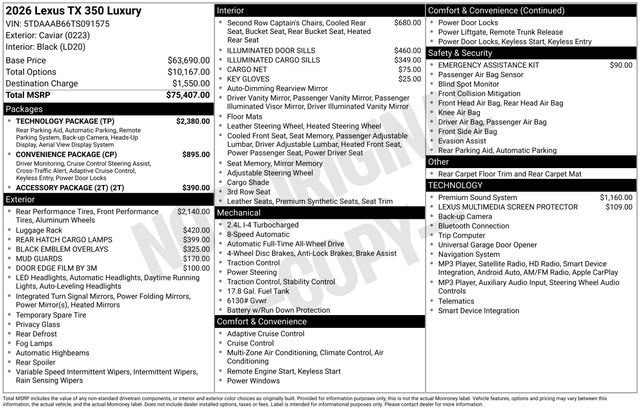 New 2026 Lexus TX 350 AWD w/ Technology Package image 36