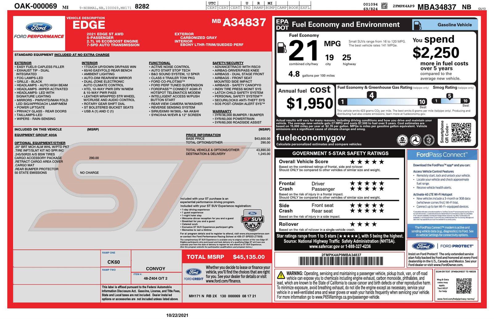 Used 2021 Ford Edge ST w/ Cargo Accessory Package AWD/4WD image 4