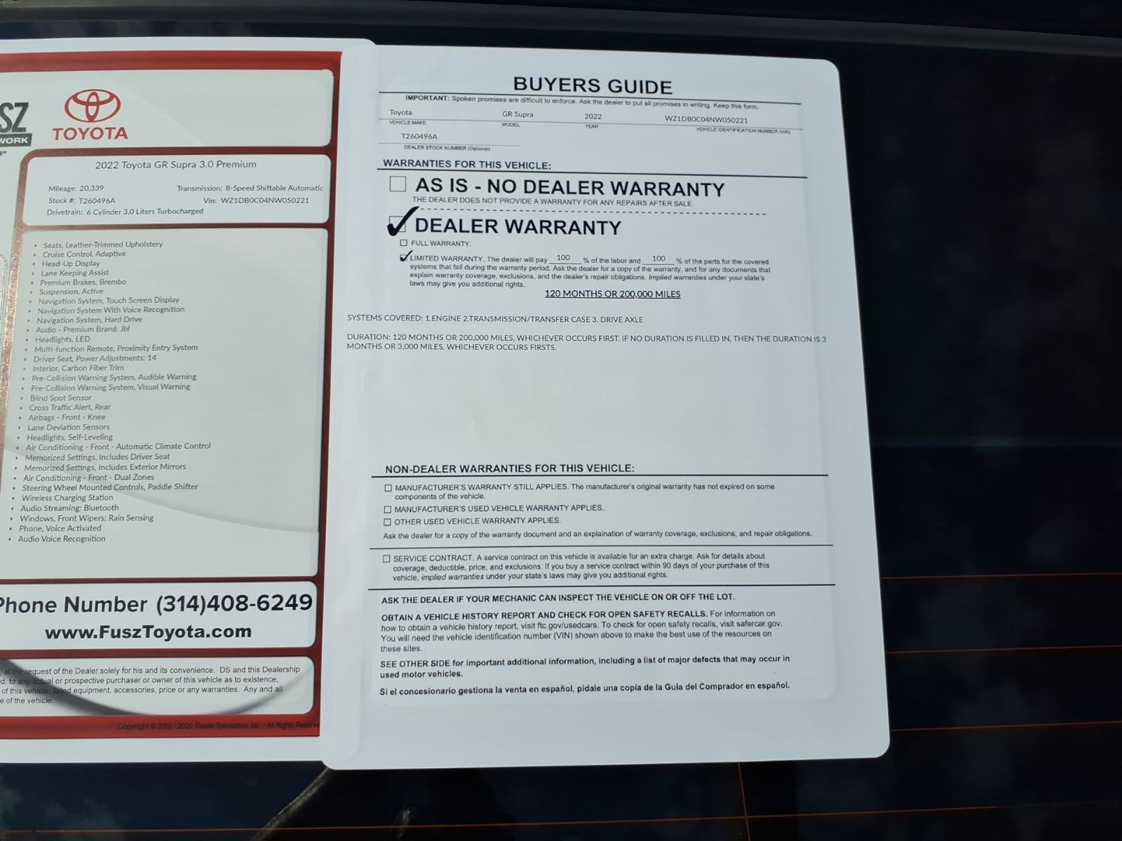 Certified 2022 Toyota Supra Premium w/ Driver Assist Package RWD image 36
