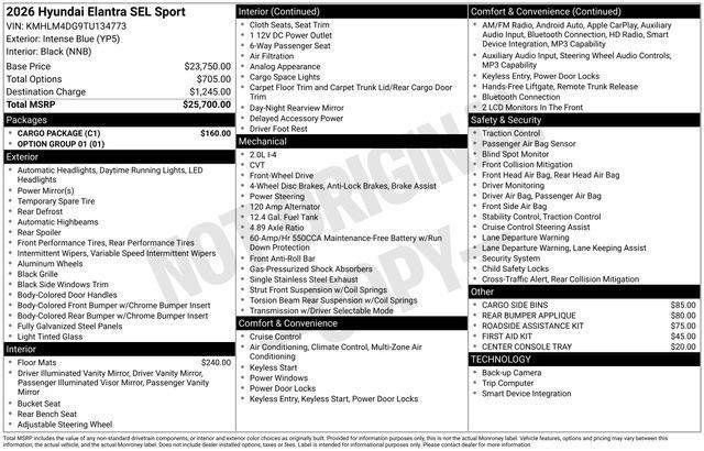New 2026 Hyundai Elantra Sport w/ Cargo Package FWD image 33