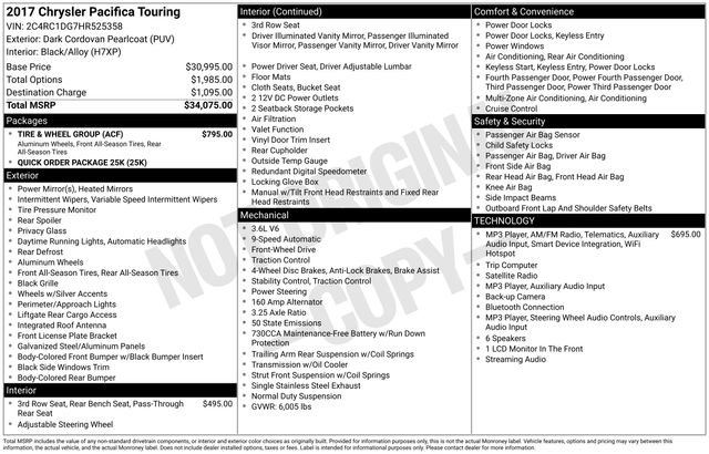 Used 2017 Chrysler Pacifica Touring w/ Tire & Wheel Group FWD image 15