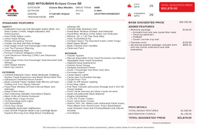 Used 2022 Mitsubishi Eclipse Cross SE AWD/4WD image 39