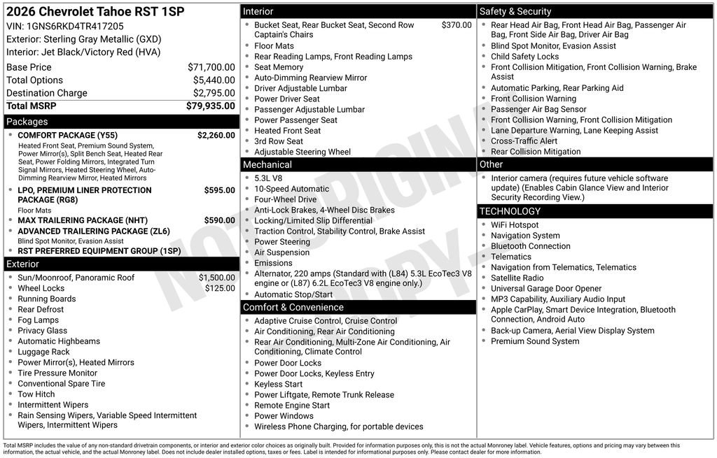 New 2026 Chevrolet Tahoe RST w/ Comfort Package AWD/4WD image 35