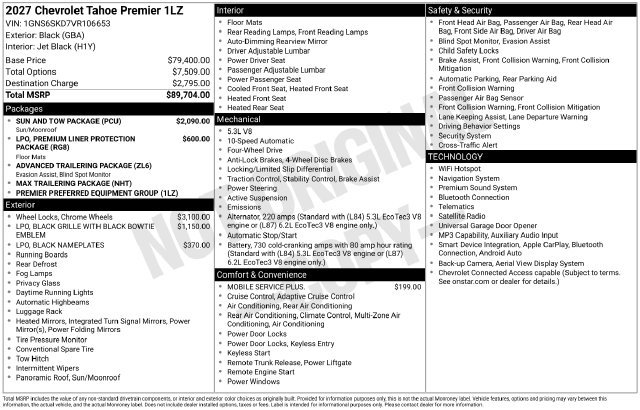 New 2027 Chevrolet Tahoe Premier AWD/4WD image 5