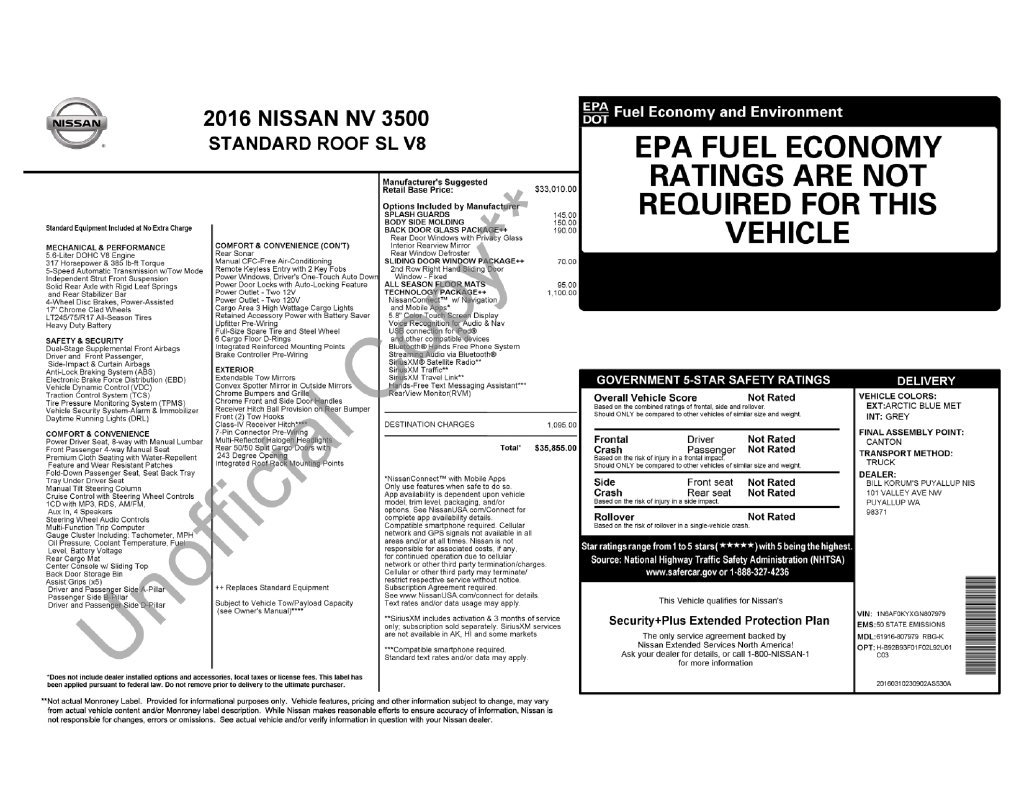 Used 2016 Nissan NV 3500 SL w/ Technology Package RWD image 3