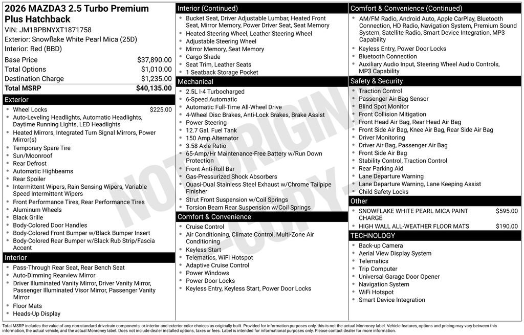 New 2026 MAZDA MAZDA3 Hatchback w/Premium Plus Pkg image 2