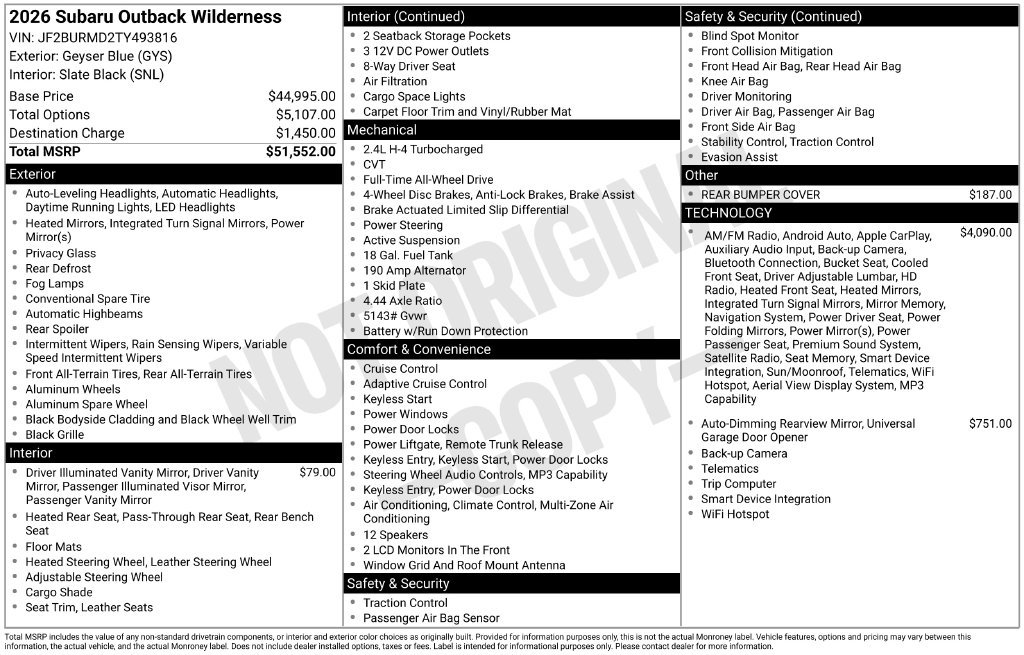 Used 2026 Subaru Outback Wilderness AWD/4WD image 41