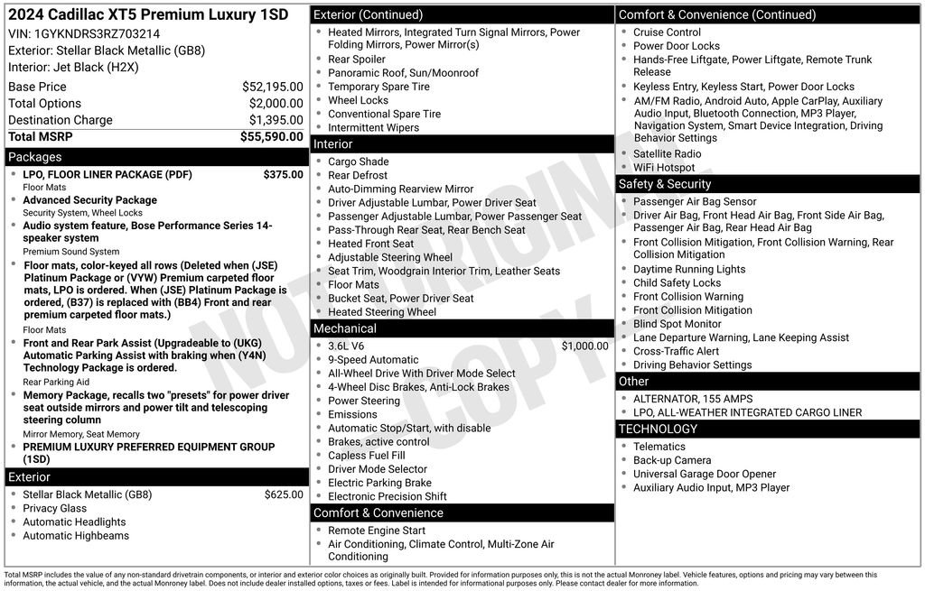 Used 2024 Cadillac XT5 Premium Luxury w/ LPO, Floor Liner Package AWD/4WD image 3