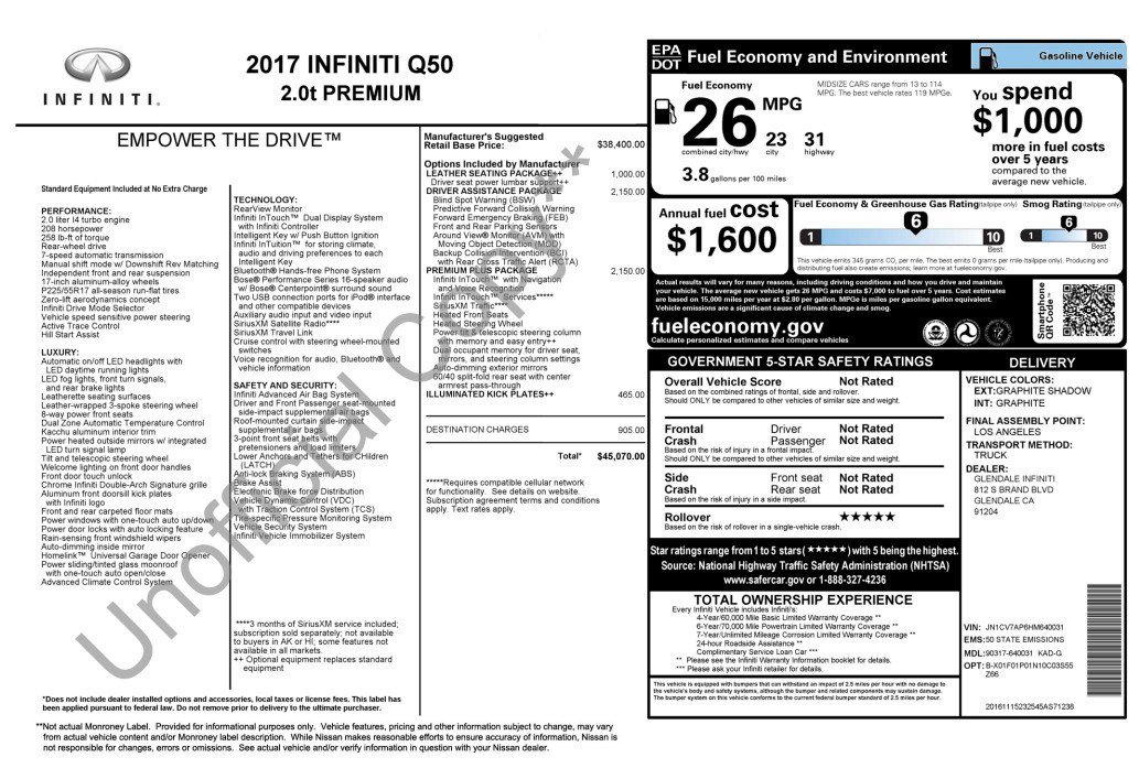 Used 2017 INFINITI Q50 Premium w/ 2.0T Premium Plus Package image 6