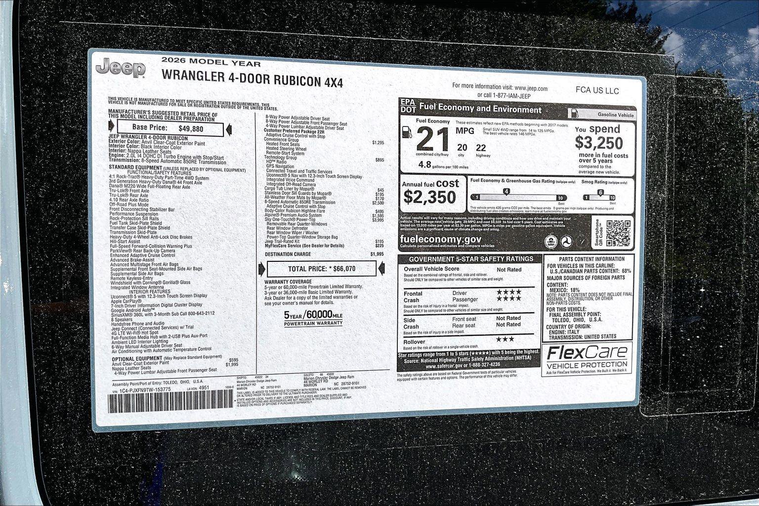 New 2026 Jeep Wrangler Unlimited Rubicon w/ Technology Group AWD/4WD image 15