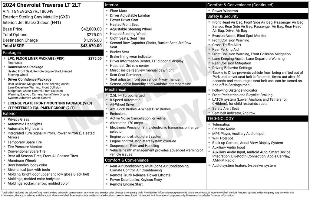 Certified 2024 Chevrolet Traverse LT w/ LPO, Floor Liner Package AWD/4WD image 2
