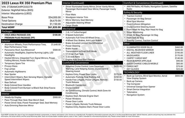Used 2023 Lexus RX 350 Premium Plus w/ Cold Area Package image 44