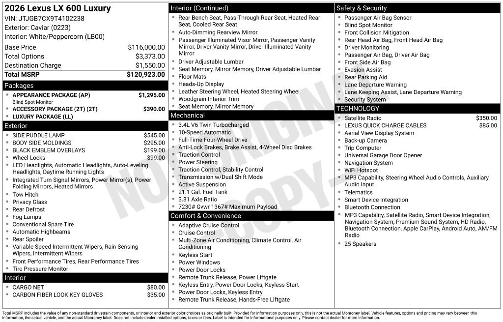 New 2026 Lexus LX 600 4WD w/ Appearance Package image 4