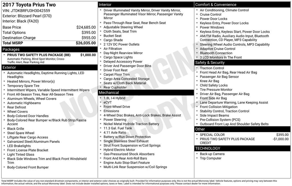 Used 2017 Toyota Prius Two w/ Prius Two Safety Plus Package FWD image 38