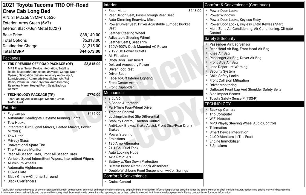 Used 2021 Toyota Tacoma TRD Off-Road w/ TRD Premium Off Road Package AWD/4WD image 34
