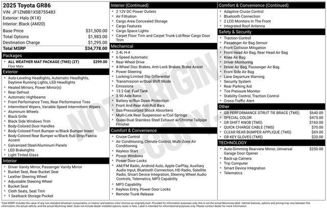 Used 2025 Toyota GR86 w/ ALL Weather Mat Package (TMS) RWD image 33