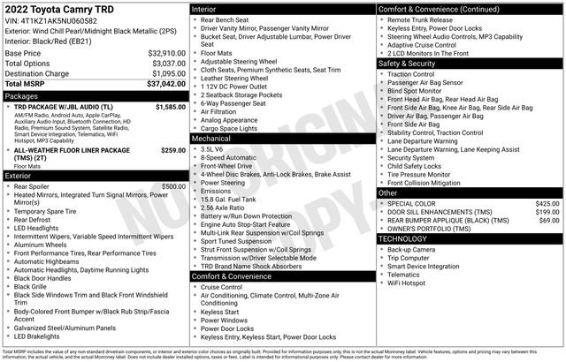 Used 2022 Toyota Camry TRD w/ TRD Package w/JBL Audio image 41