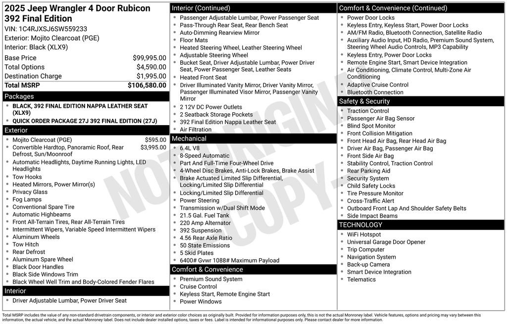 Certified 2025 Jeep Wrangler Unlimited Rubicon 392 AWD/4WD image 29
