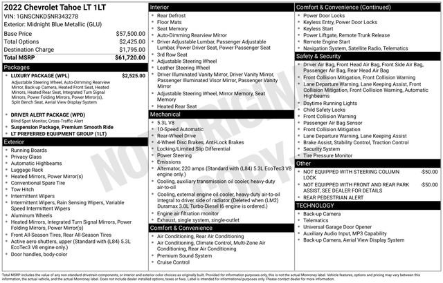 Used 2022 Chevrolet Tahoe LT w/ Luxury Package RWD image 5