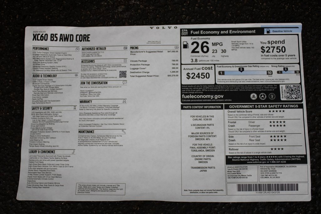 Certified 2025 Volvo XC60 B5 Core w/ Protection Package Premier image 15