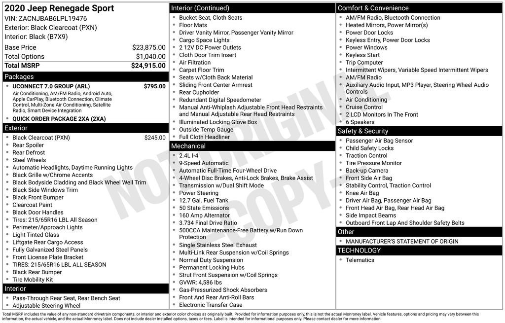 Used 2020 Jeep Renegade Sport w/ UConnect 7.0 Group image 31