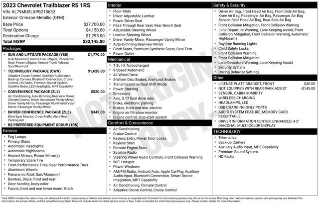 Certified 2023 Chevrolet TrailBlazer RS w/ Sun and Liftgate Package AWD/4WD image 30